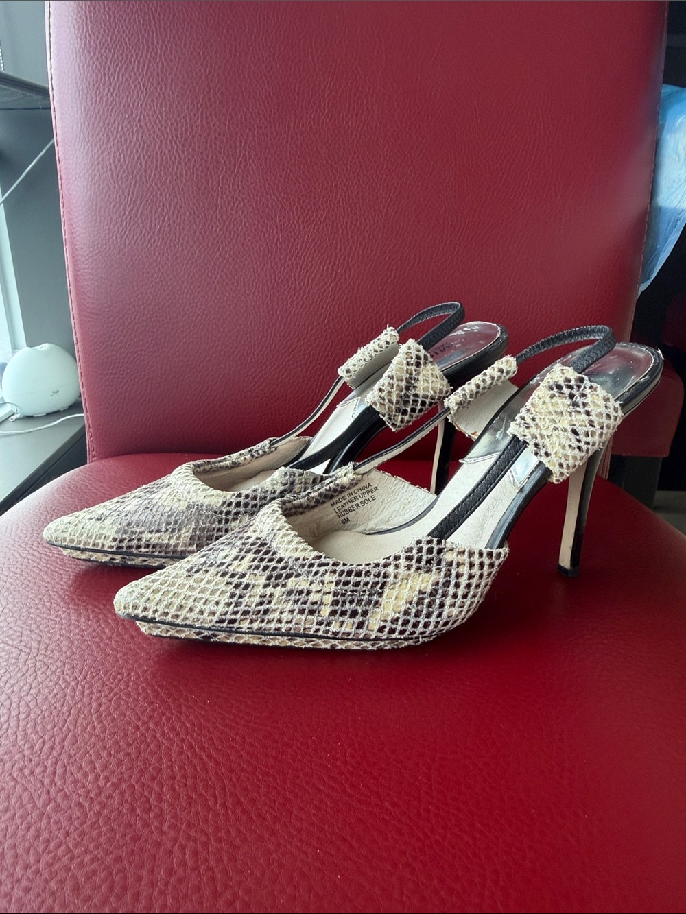 Michael Kors Neutral Python-Print Slingback Heels